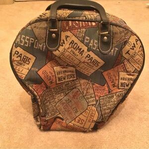 Vintage 1950s Travel Stamp Pattern Luggage Bag/Bowling Bag